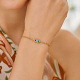 14K Yellow Gold Blue Topaz Paperclip Bracelet (1.50 mm) thumbnail 4