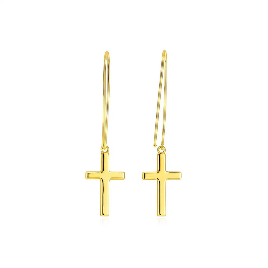 14k Yellow Gold Dangle Cross Earrings