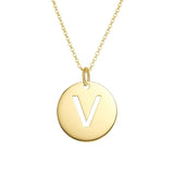 14K yellow gold disc initial V pendant with polished flat face and fused bail thumbnail 1