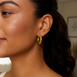 14K Yellow Gold Diamond Cut Etched Pattern Hoop Earrings thumbnail 2