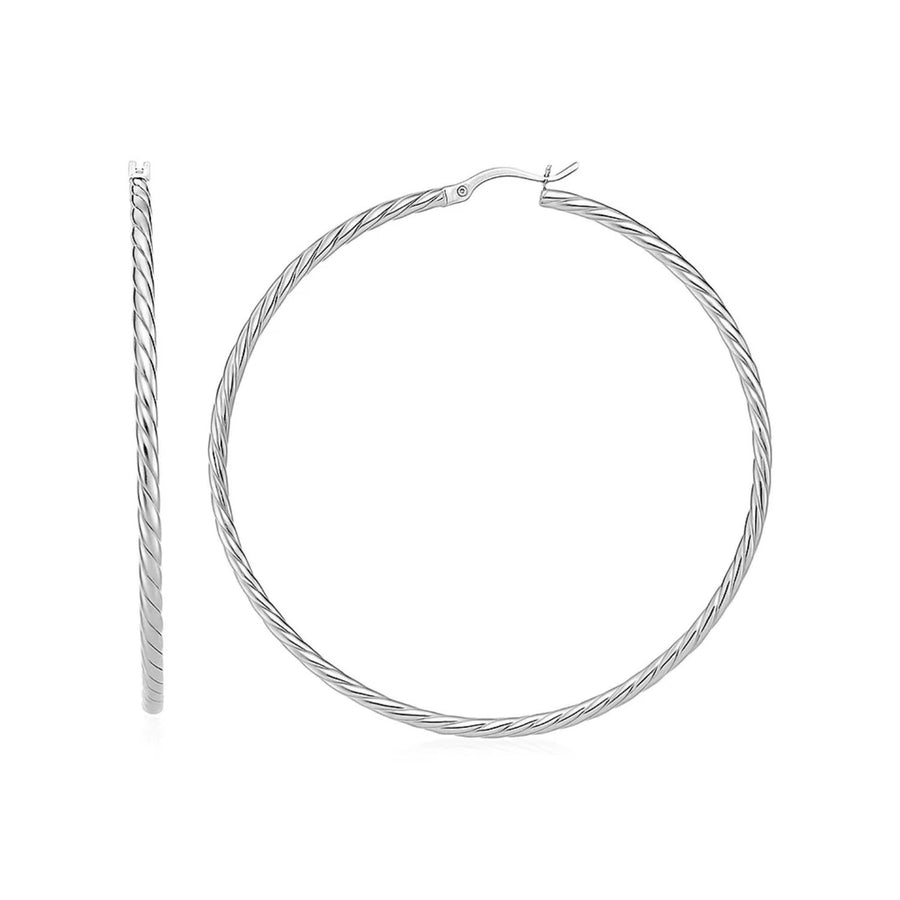 Hoop Earrings with Twist Texture in Sterling Silver