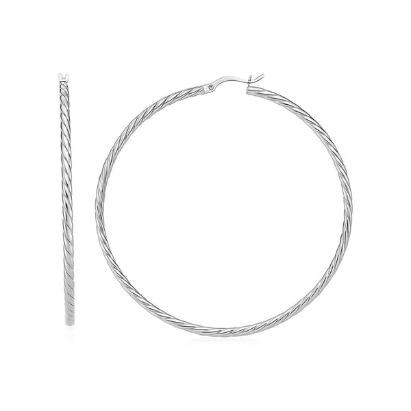 Hoop Earrings with Twist Texture in Sterling Silver