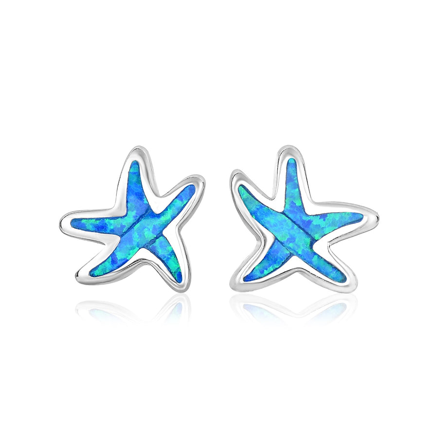 Sterling Silver Starfish Earrings with Opal
