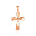 14K rose gold flat twisted cross pendant with ribbed rope-textured arms