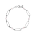 Rhodium plated sterling silver paperclip bracelet with pear pearl stone