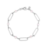 Rhodium plated sterling silver paperclip bracelet with pear pearl stone thumbnail 1
