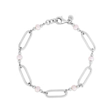 Sterling Silver Rhodium Plated Pearl Paperclip Bracelet