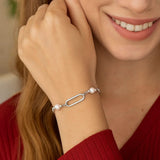 Sterling Silver Rhodium Plated Pearl Paperclip Bracelet thumbnail 2