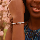 Sterling Silver Rhodium Plated Pearl Paperclip Bracelet thumbnail 3