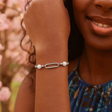 Sterling Silver Rhodium Plated Pearl Paperclip Bracelet