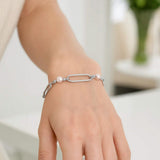 Sterling Silver Rhodium Plated Pearl Paperclip Bracelet thumbnail 5
