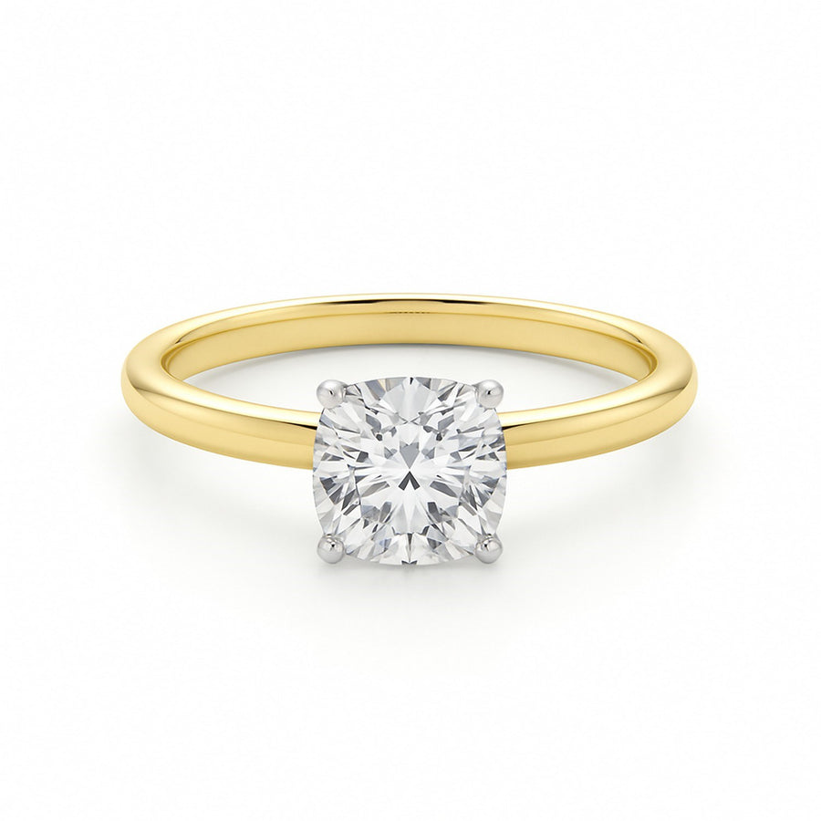 1 Carat Cushion Lab Grown IGI G/VS1 Diamond Solitaire Ring in 14K Yellow Gold