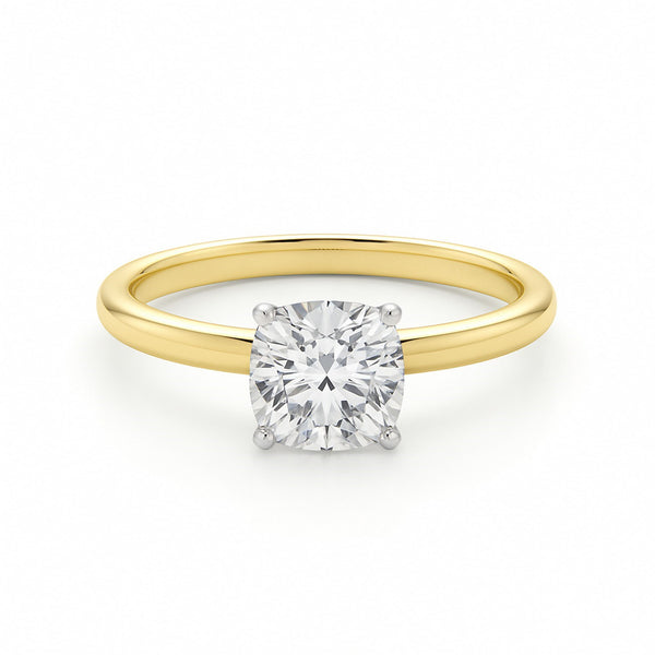 1 Carat Cushion Lab Grown IGI G/VS1 Diamond Solitaire Ring in 14K Yellow Gold