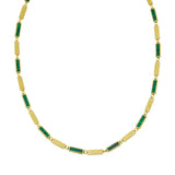 14K yellow gold necklace with rectangle malachite links thumbnail 1