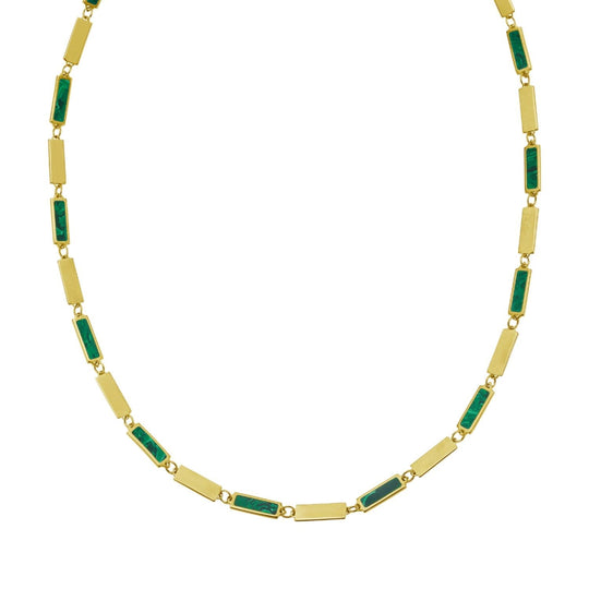 14K yellow gold necklace with rectangle malachite links