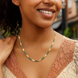 14K Yellow Gold Malachite Rectangle Links Necklace (3.50 mm) thumbnail 4