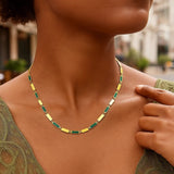14K Yellow Gold Malachite Rectangle Links Necklace (3.50 mm) thumbnail 5