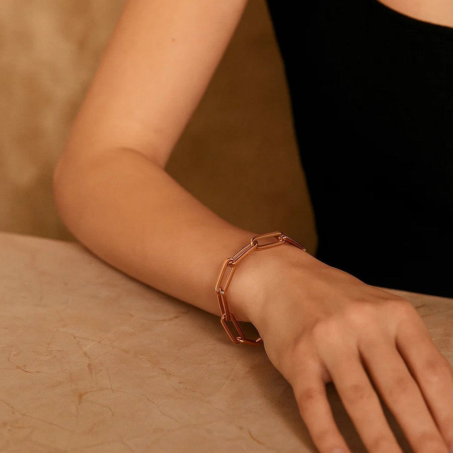14K Rose Gold Extra Wide Paperclip Chain Bracelet