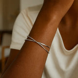 Sterling Silver Rhodium Plated Slip On Cross Over Bangle (11.10 mm) thumbnail 5