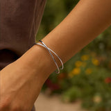 Sterling Silver Rhodium Plated Slip On Cross Over Bangle (11.10 mm) thumbnail 6