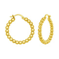 14K yellow gold polished medium bead hoop earrings with hinged post closure