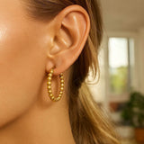 14K Yellow Gold Polished Medium Bead Hoop Earrings thumbnail 3