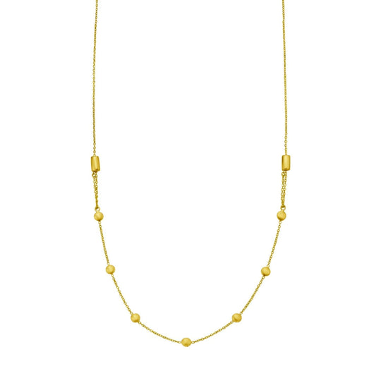 14K yellow gold adjustable bead link necklace with textured chain