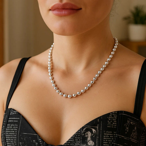 Sterling Silver Rhodium Plated Moon Cut Bead Chain (6.00 mm)