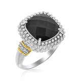 18K yellow gold ring with cushion black onyx and cluster diamond stones thumbnail 1