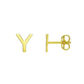 14K yellow gold initial Y stud earrings with polished letterform and post backs
