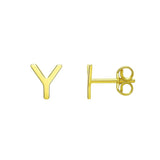 14K Yellow Gold Yours Truly Initial Y Stud Earrings thumbnail 1