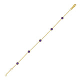14K yellow gold station bracelet with round amethyst stones thumbnail 1