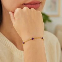 14K Yellow Gold Amethyst Station Bracelet