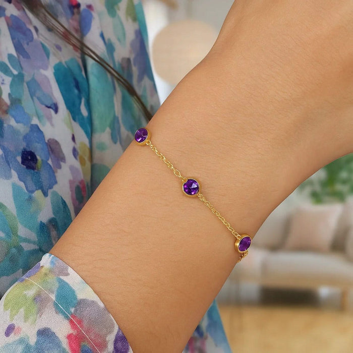 14K Yellow Gold Amethyst Station Bracelet