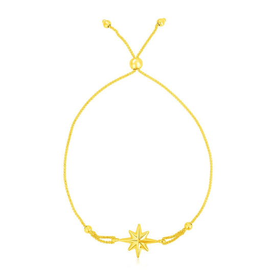 14K yellow gold adjustable bracelet with star charm on a fine cable chain
