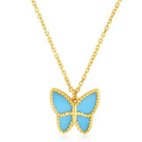 14k Yellow Gold High Polish Butterfly Turquoise Paste Necklace thumbnail 2