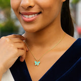 14k Yellow Gold High Polish Butterfly Turquoise Paste Necklace thumbnail 4