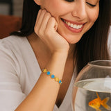 Turquoise Composite Gem Alternating Bracelet in 14K Yellow Gold (5.00 mm) thumbnail 3