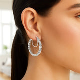 14K White Gold Ice Chain Round Hoops Earrings thumbnail 2