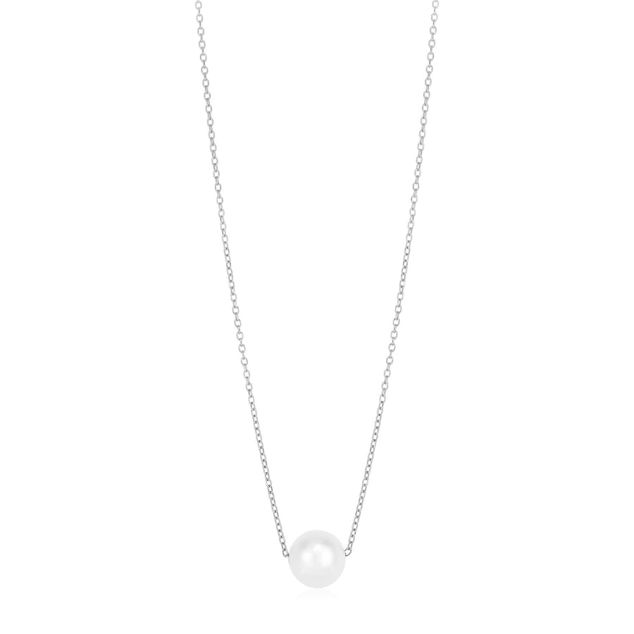 14k White Gold Pearl Solitaire Necklace