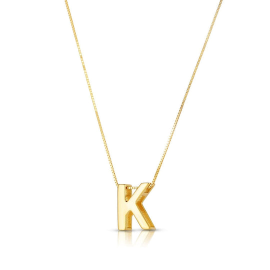 14K yellow gold block letter K initial pendant necklace