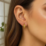 14K Yellow Gold Thick Curb Chain Huggie Hoop Earrings(4.2x12.4mm) thumbnail 2
