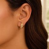 14K Yellow Gold Thick Curb Chain Huggie Hoop Earrings(4.2x12.4mm) thumbnail 4