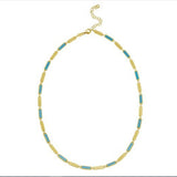14K Yellow Gold Turquoise Rectangle Links Necklace (3.50 mm) thumbnail 3
