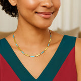 14K Yellow Gold Turquoise Rectangle Links Necklace (3.50 mm) thumbnail 4