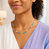 14K Yellow Gold Turquoise Rectangle Links Necklace (3.50 mm) thumbnail 5