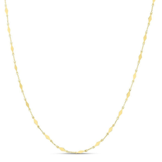 14K yellow gold station necklace with diamond-shape mirror links