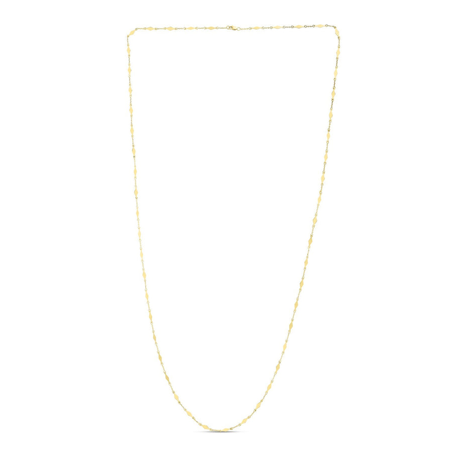 14K Yellow Gold Long Diamond Shape Station Mirror Chain Necklace
