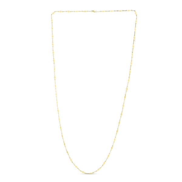 14K Yellow Gold Long Diamond Shape Station Mirror Chain Necklace