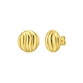 14K yellow gold swirl button stud earrings with domed textured faces